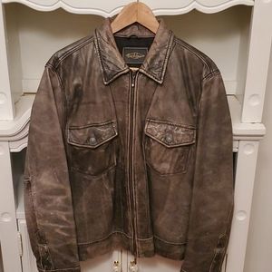 Faded black leather jacket
